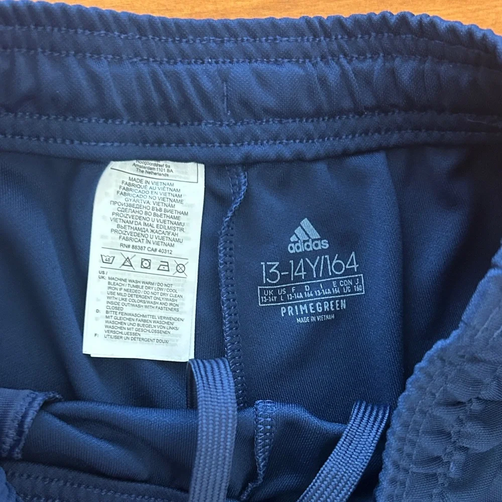 adidas boys athletic pants blue with white stripes size L